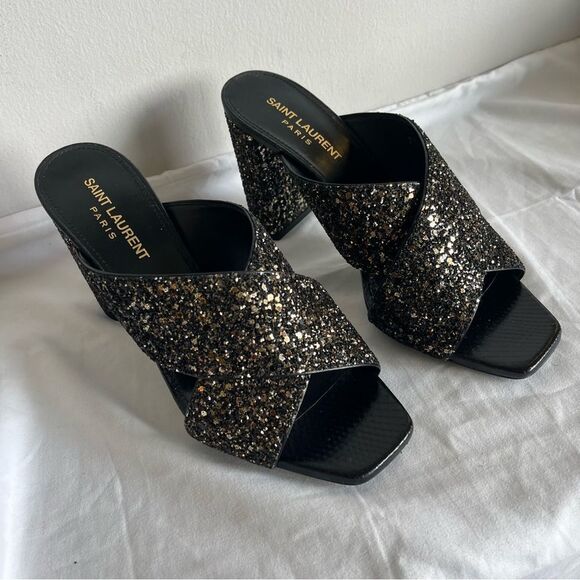 NEW | SAINT LAURENT Glitter YSL Shimmer Lou Lou 95 Sanda Midnight Nero Sz. 37.5 - Picture 7 of 12